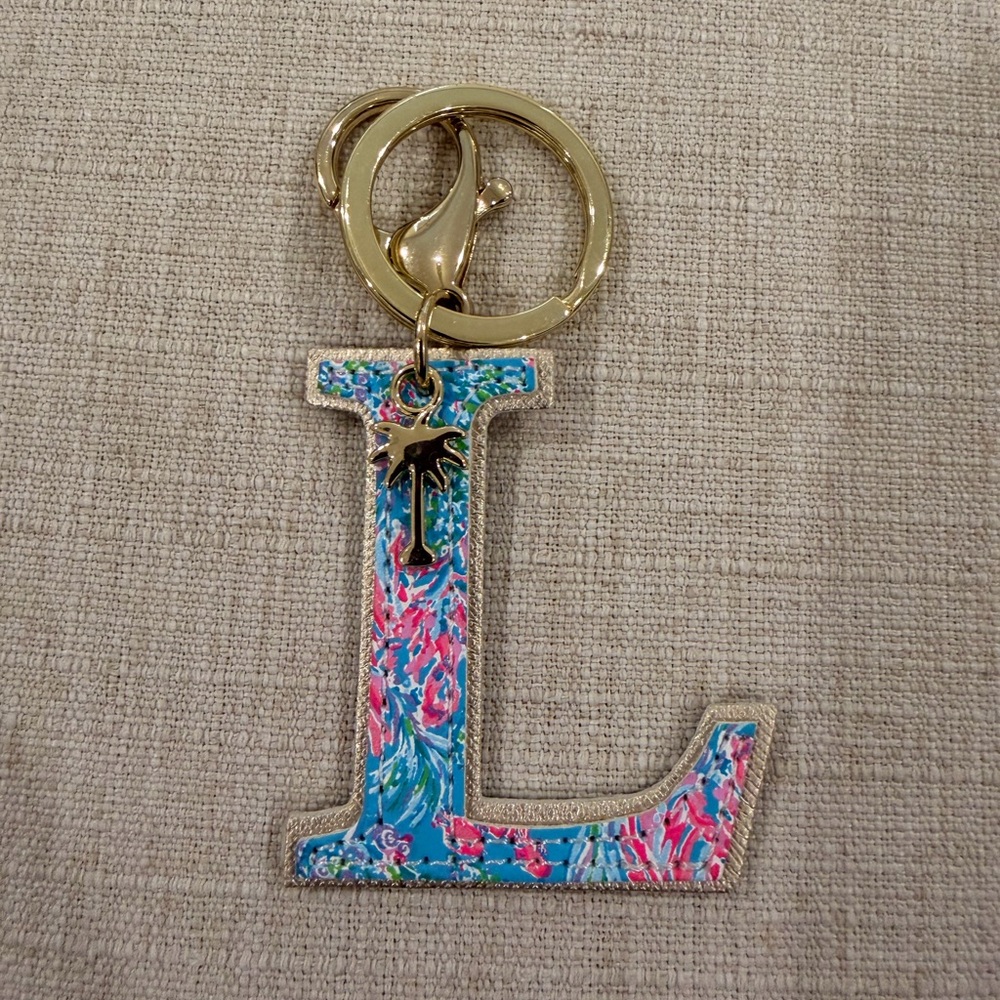 Lilly Pulitzer Monogram 'L' Floral Keychain with Gold Palm Charm